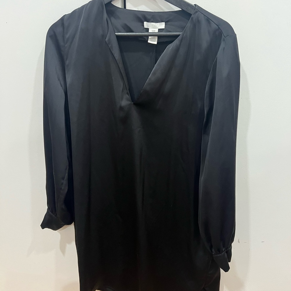 H&M Elegant Black Satin Long Sleeve Dress